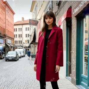 Jones New York Overcoat Lined Dark Red Heavier Coat Wool Blend Lining 🧥 Pockets